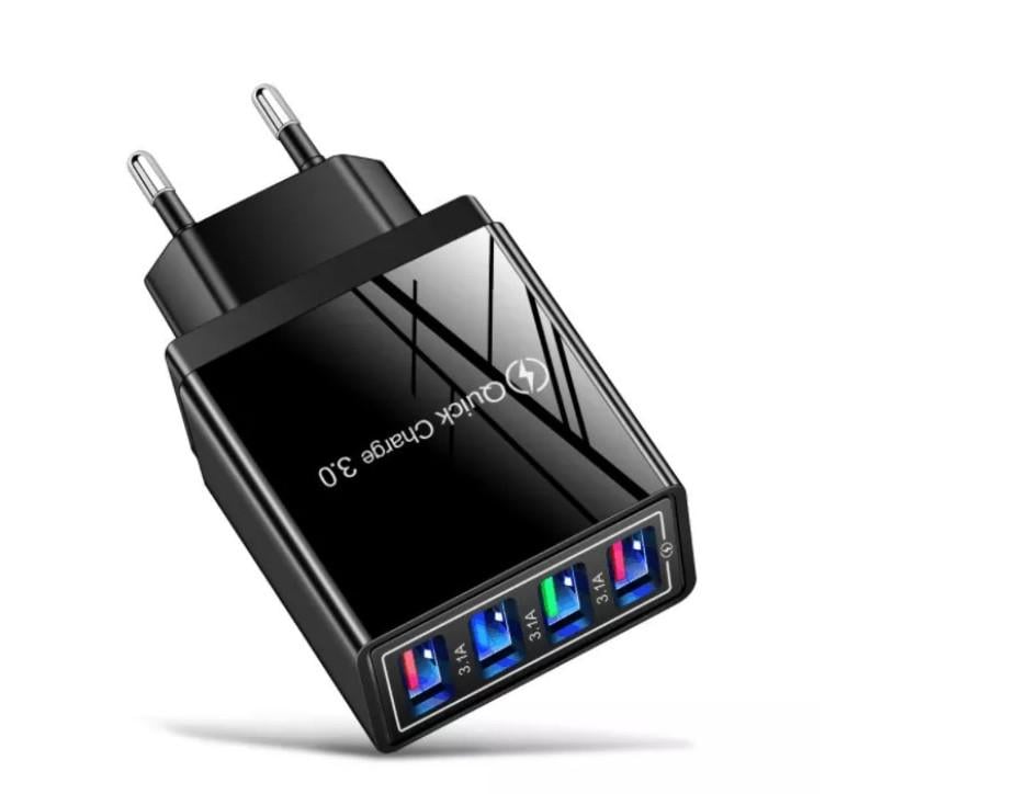 Зарядний пристрій QC 3.0 4 USB-порти Чорний - фото 2 Зарядний пристрій QC 3.0 4 USB-порти Чорний - фото 2