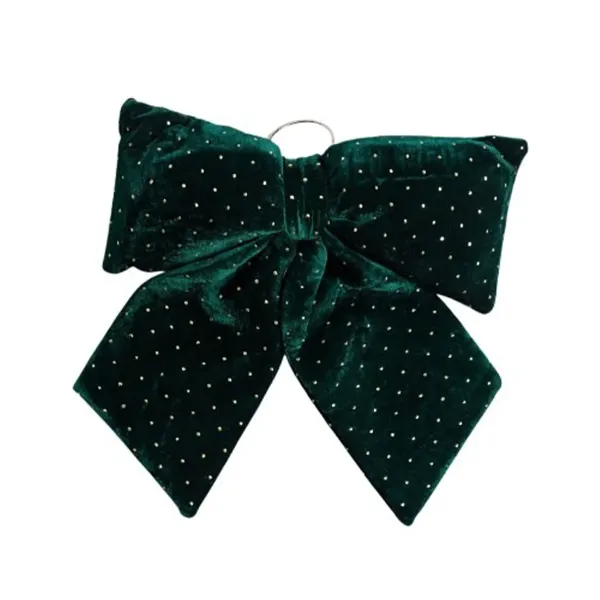 Бант новорічний зі стразами оксамитовий на ялинку 45х50 см Зелений
