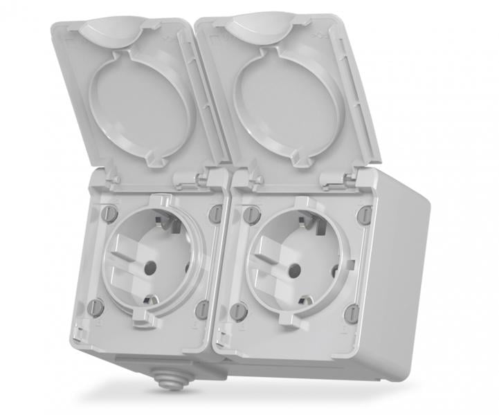 Розетка зовнішня Videx подвійна із заземленням Сірий (IP65)