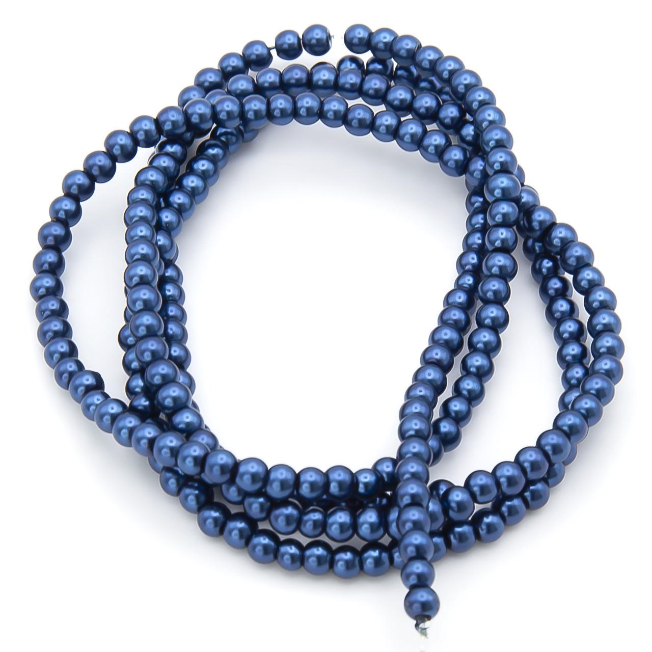 Бусины стеклянные на нитке под жемчуг 4 мм 80 см 209 шт. Синий (БЖ0004ш15)