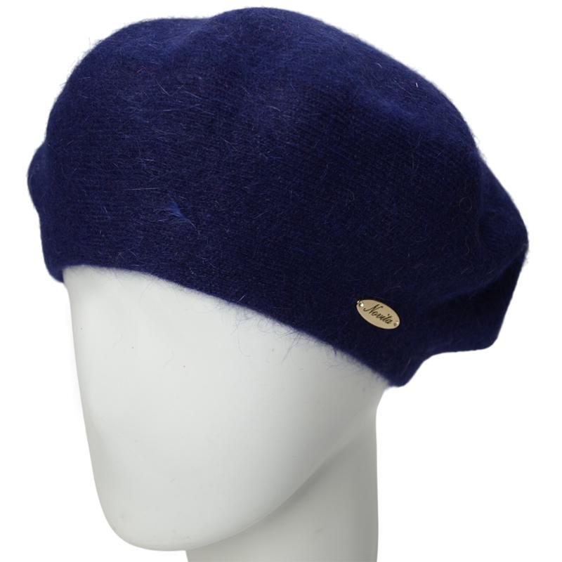 Берет женский Novita Молли ангоровый двойной теплый зимний Синий