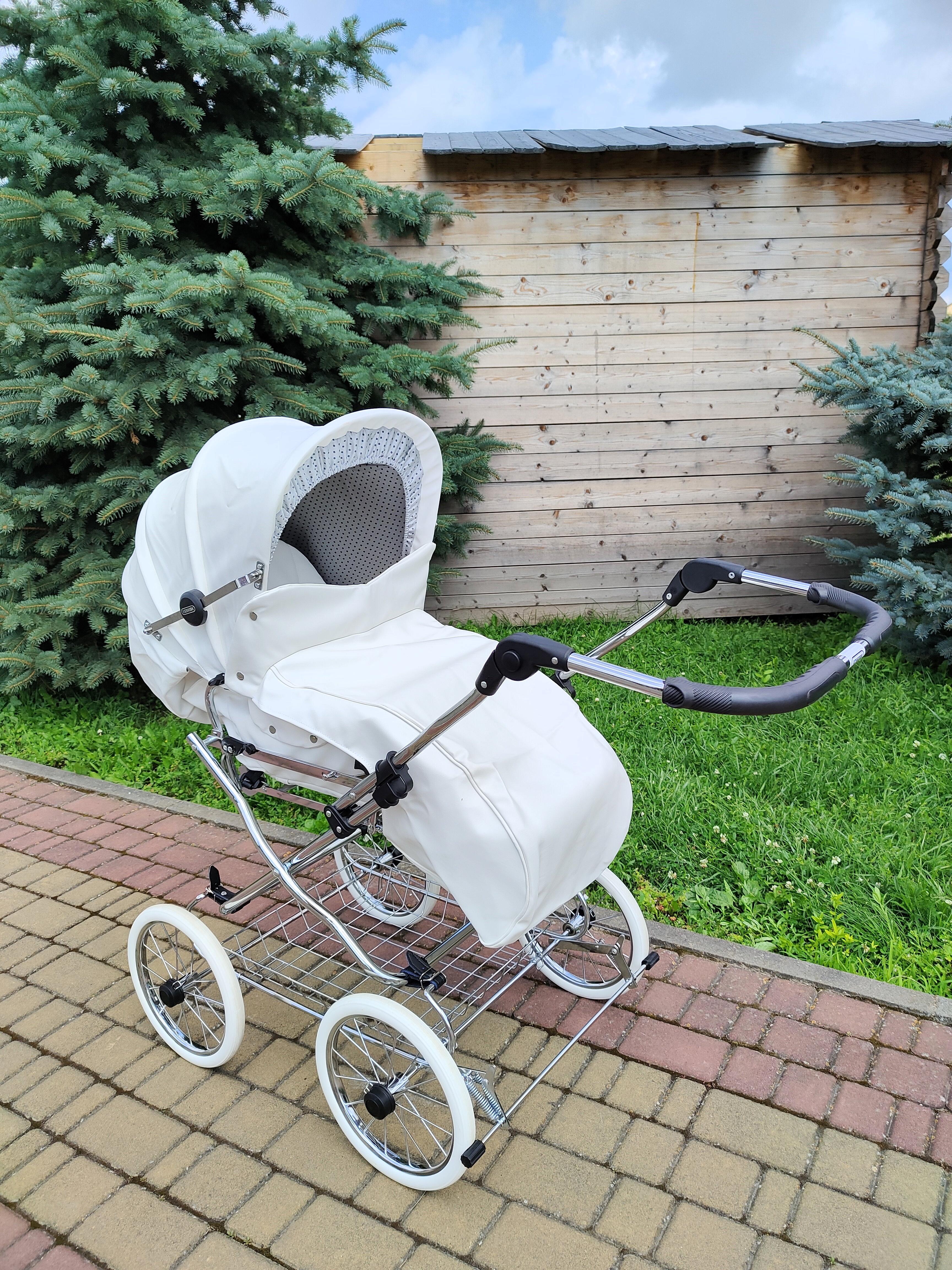 Детская коляска-трансформер Eichhorn Combination Stroller жесткая люлька Белый/Серый - фото 2