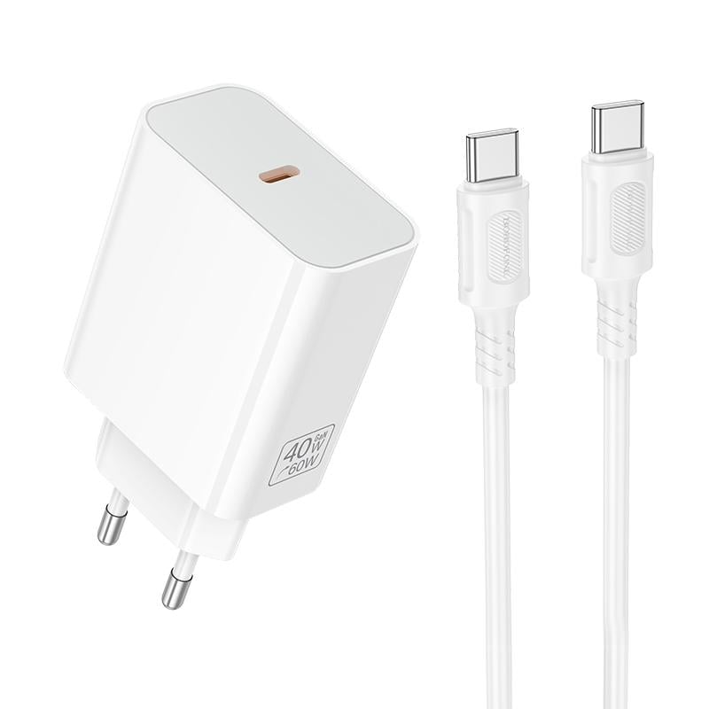 Зарядний пристрій мережевий Borofone BA109A Star single port PD40W charger set C to C EU White (35226801)