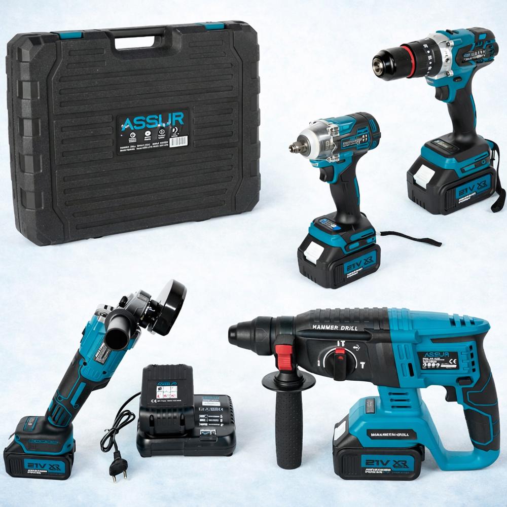 Набір акумуляторного інструменту 4в1 безщітковий у кейсі 3 акумулятори 21 V/30Ah (ASR1011)