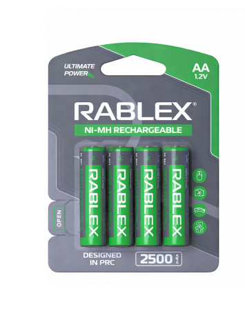 Батарейки акумулятор RABLEX AA R6 2500 mAh 4 шт. Батарейки акумулятор RABLEX AA R6 2500 mAh 4 шт.