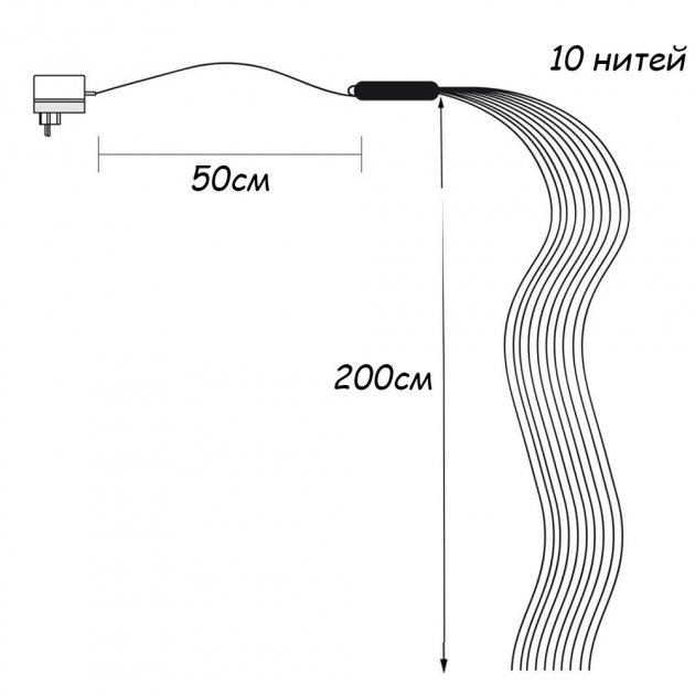 Гирлянда Конский хвост 200 LED 10 нитей проволока от сети 2 м Разноцветный (4933415) - фото 6