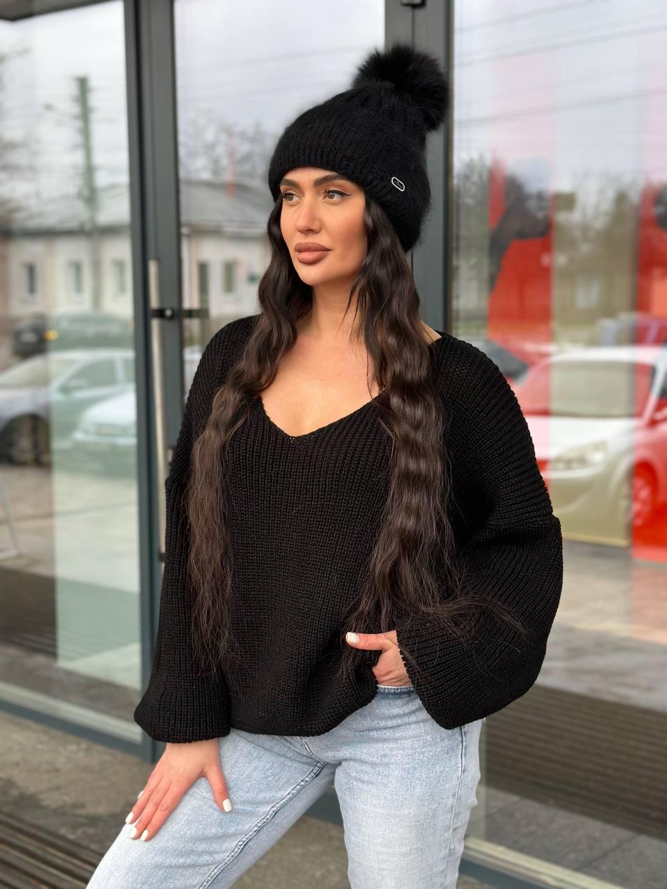 Свитер женский Лайма с вырезом р. 48-62 Черный (217-1-нс) - фото 8