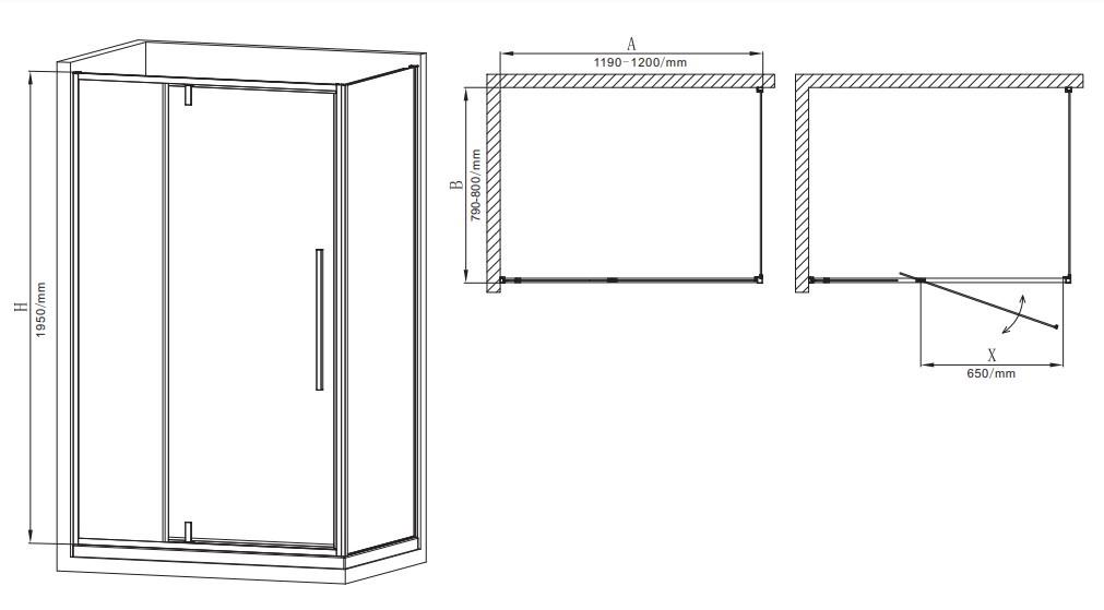 Душевая кабина без поддона MIXXUS Premium BEVEL SC01-120x80x195-TR прозрачное стекло 6 мм Black (MI6872) - фото 2