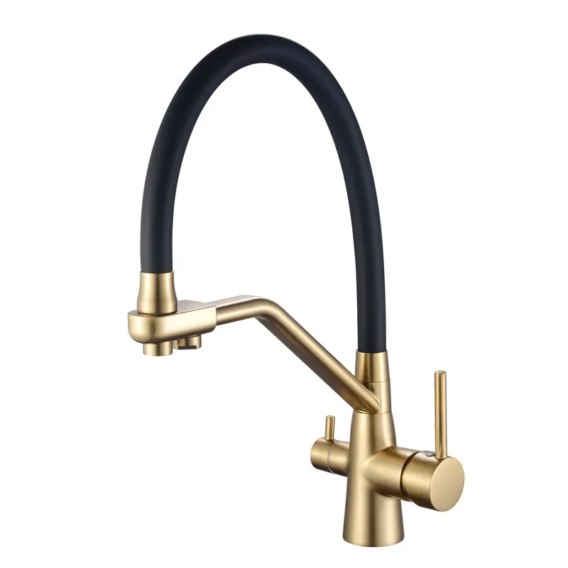 Смеситель для кухни MIXXUS Premium Senna 021 Brushed Gold/Refl Black с выходом для питьевой воды (MP6722)