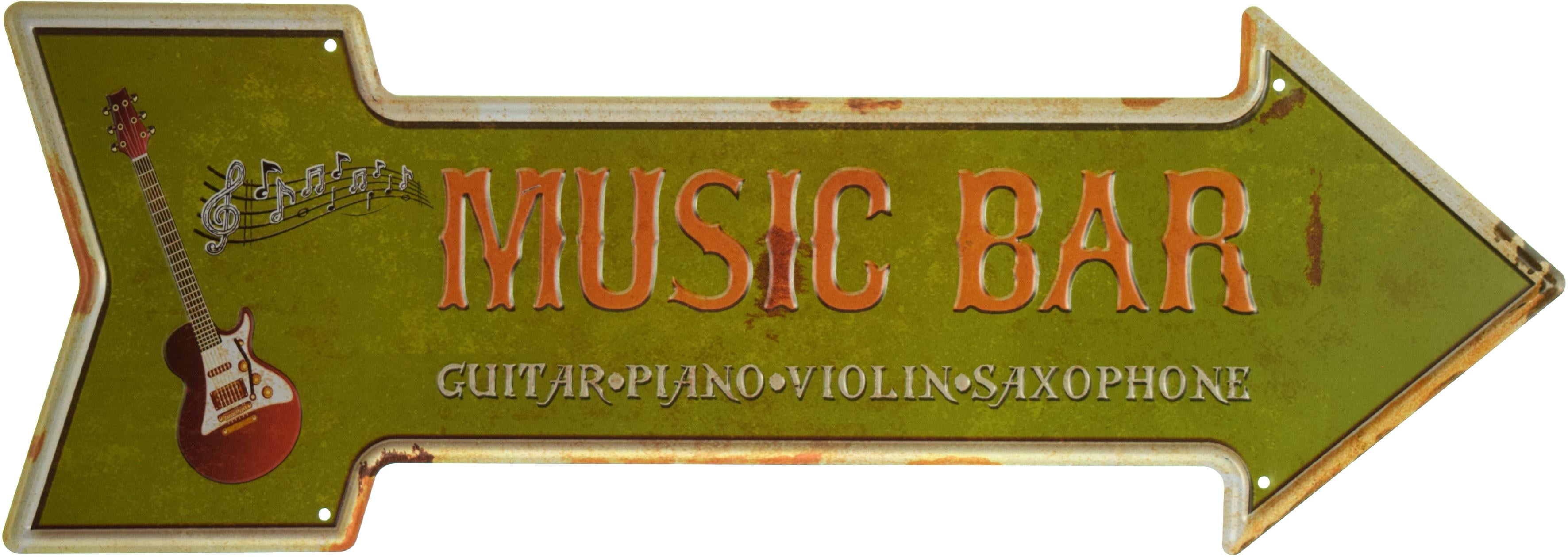 Табличка металева Музичний Бар Гітара-Фортепіано-Скрипка-Саксофон/Music Bar Guitar-Piano-Violin-Saxophone 16x45 см