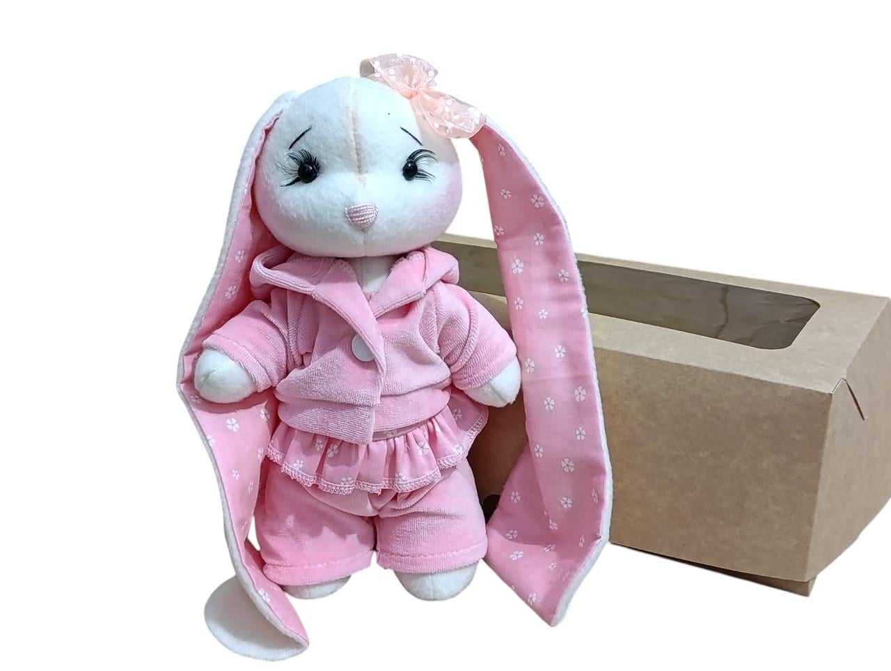 Мягкая игрушка Зайка девочка с цветочками 27см Розовый/Белый (2618166416)