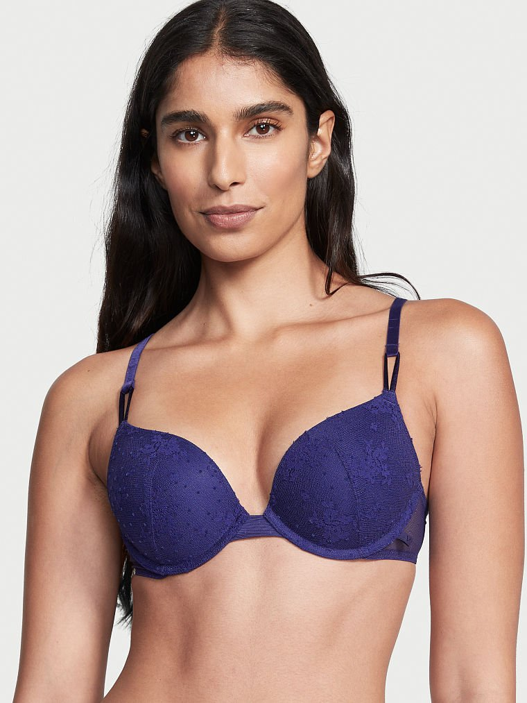 Бюстгальтер мереживний з пуш ап Victoria's Secret Sexy Tee Lace Push-Up Bra 70С Синій (20147111)