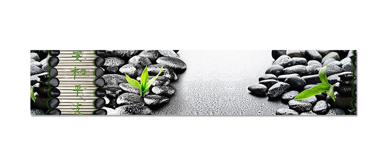 Кухонный фартук Бамбук и черные камни из самоклеющейся виниловой пленки 60х300 см Серый