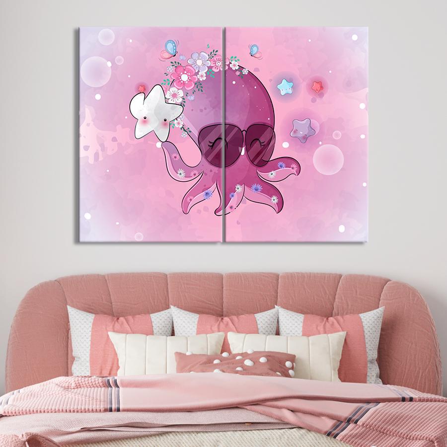 Картина в детскую комнату Милый розовый осьминожек 165x122 см (A1397-2)
