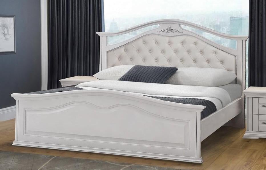Кровать классическая двуспальная Мікс Меблі Маргарита с основанием/мягким изголовьем 180х200 см Белый