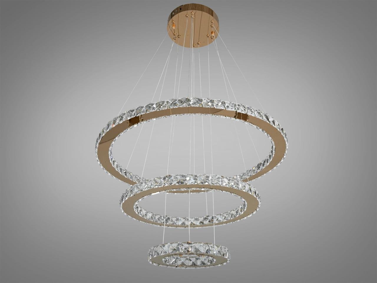 Люстра LED кришталева у вітальню 7201W-650+450+250G-LS 80W Золотий (2204325390)