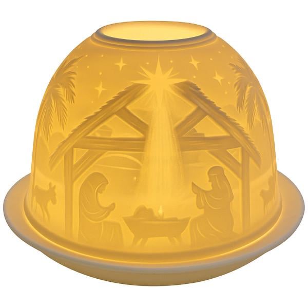 Подсвечник керамический с куполом и тарелкой Рождественская сцена с 3D-эффектом 11,5 см