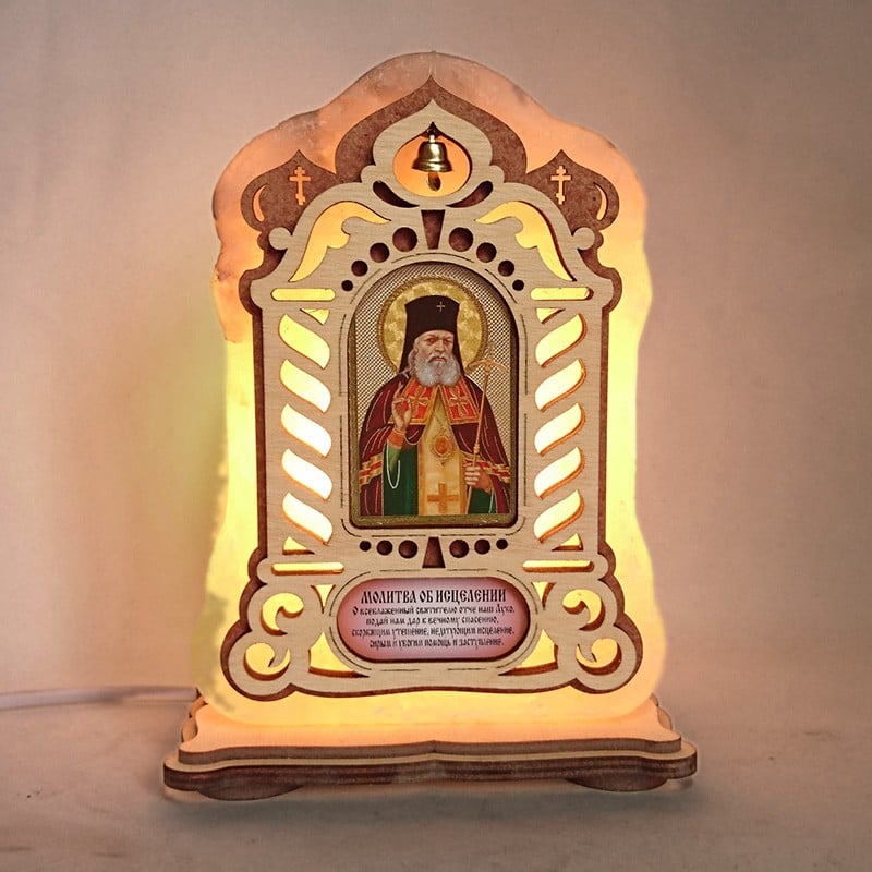 Соляная лампа Икона большая Лука желтого подсвечивания  (20011)