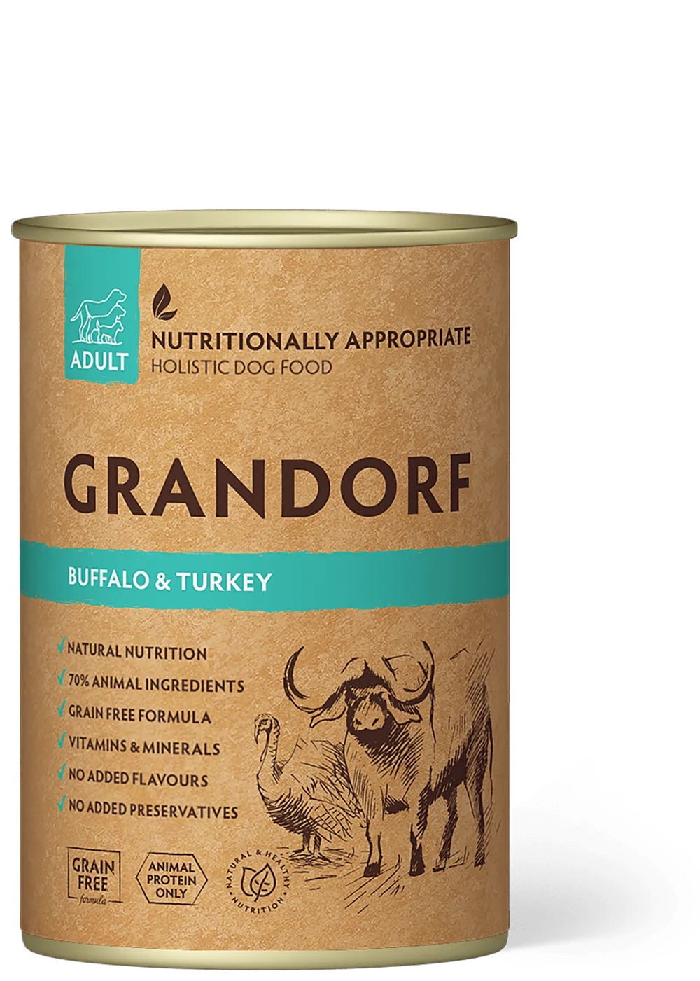 Корм влажный для взрослых собак Grandorf Dog Buffalo&Turkey с мясом буйвола и индейкой 400 г - фото 1