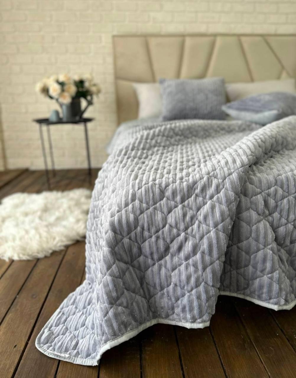 Покривало подвійне 210x230 см із подушками 2 шт. 40х60 см Сірий (Д-cap-podush-009) - фото 3 Покривало подвійне 210x230 см із подушками 2 шт. 40х60 см Сірий (Д-cap-podush-009) - фото 3