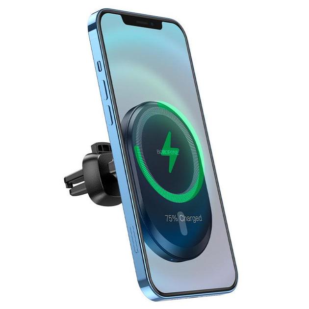 Держатель магнитный с беспроводной зарядкой Borofone BH201 magnetic wireless fast charging car holder Black (20359447) - фото 7