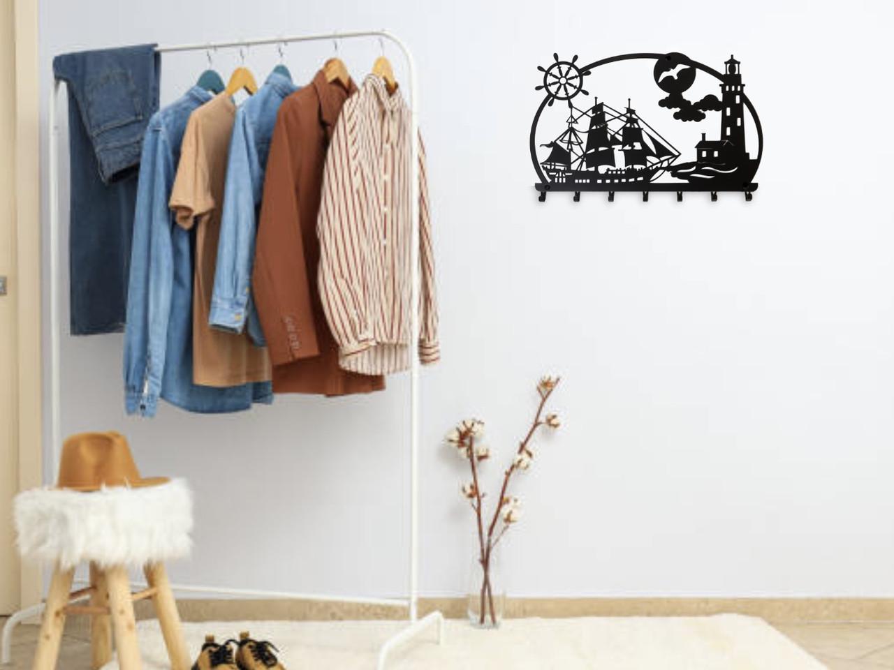 Вішалка для одягу та аксесуарів Корабель і маяк 7 гачків ширина основи для гачків 60 см (27022521L) - фото 2 Вішалка для одягу та аксесуарів Корабель і маяк 7 гачків ширина основи для гачків 60 см (27022521L) - фото 2