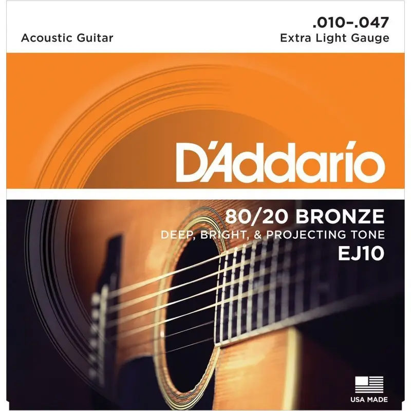 Струны D'Addario EJ10 для акустической гитары 80/20 Bronze Extra Light 10-47