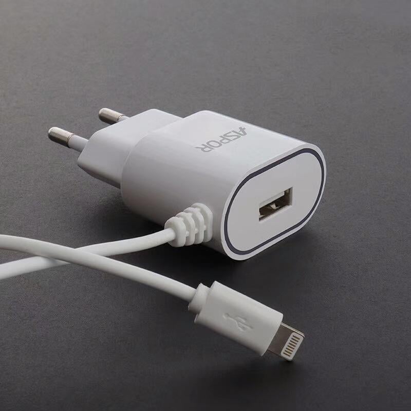 Зарядное устройство для телефонов Aspor A802 1A 1 USB кабель Lightning Белый (557-925003)