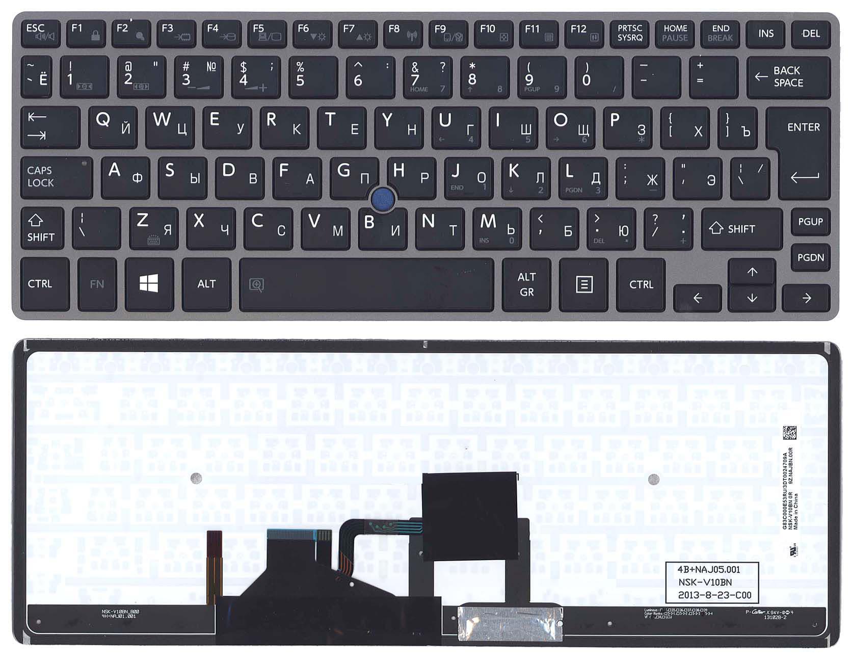 Клавіатура для ноутбука Toshiba Portege Z30 з підсвічуванням Light Gray Frame Black Клавіатура для ноутбука Toshiba Portege Z30 з підсвічуванням Light Gray Frame Black