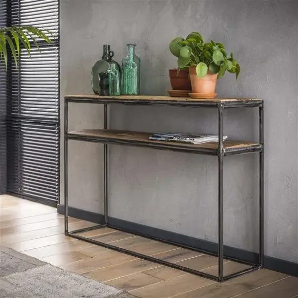Столик консольный Loft FS382 с полками широкий для работы и кабинет Черный (3075773040)