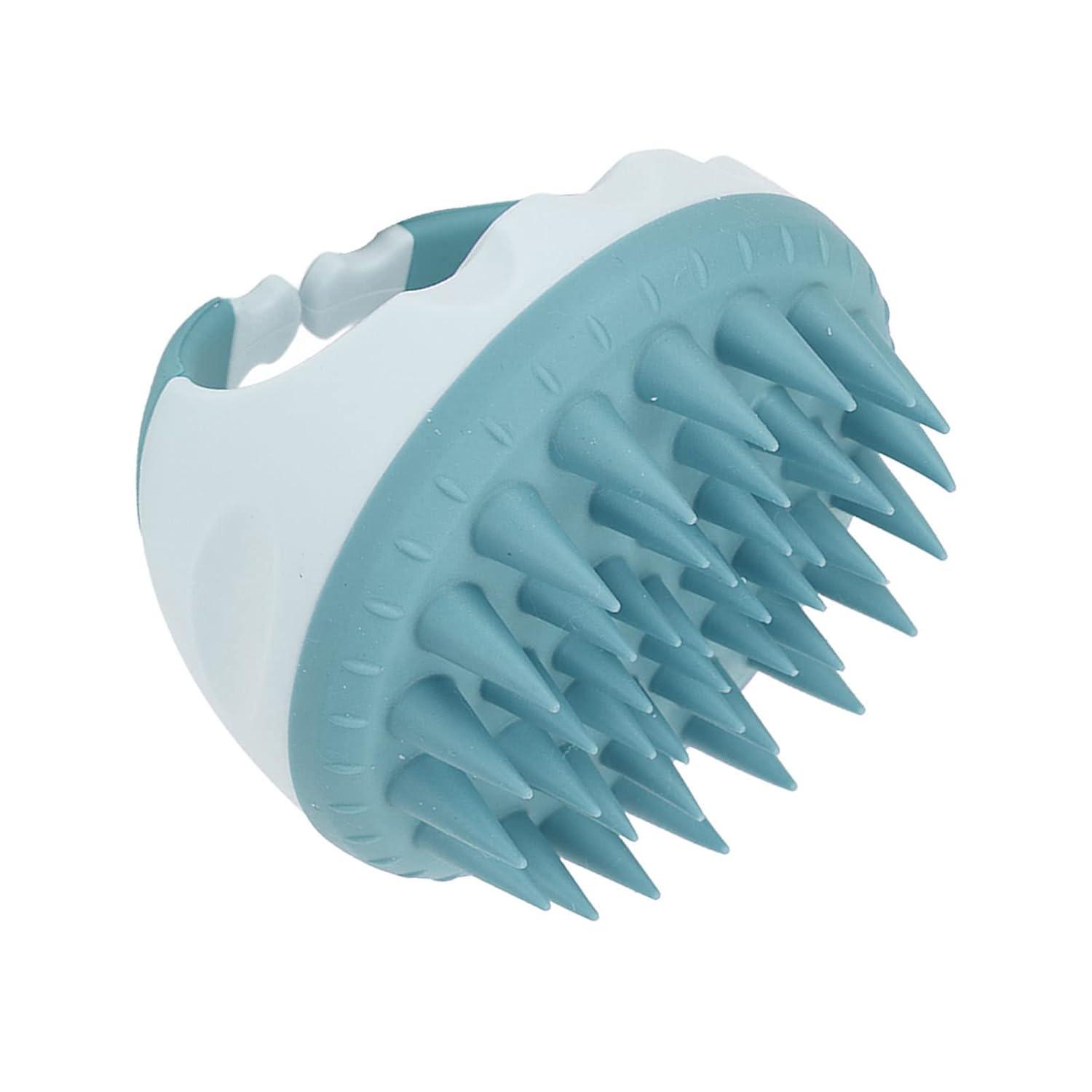 Щітка для миття волосся та масажу голови з ручкою силіконова кругла Блакитний (83709180)