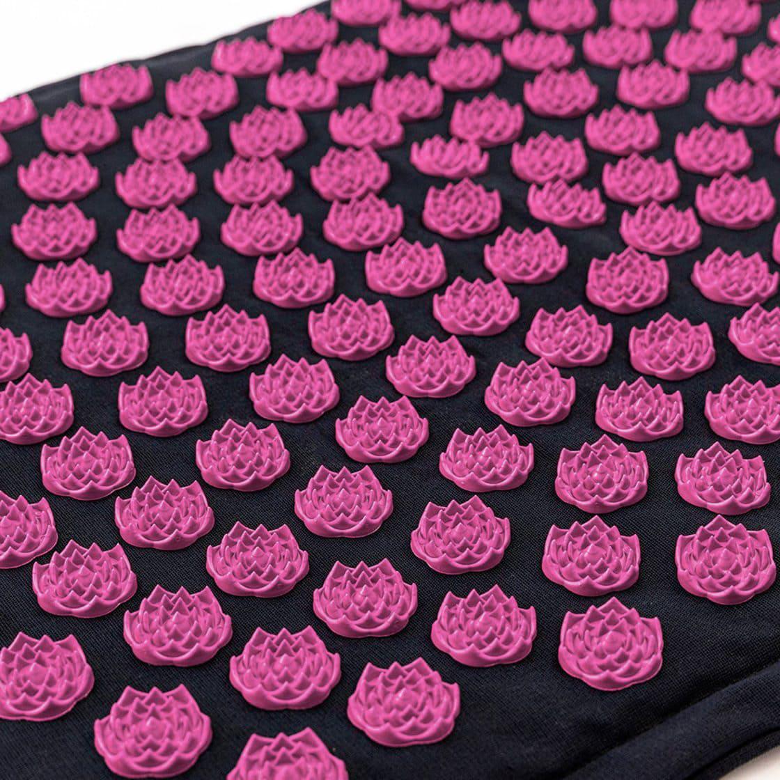 Килимок масажний Аплікатор Кузнєцова/масажна подушка для шиї OSPORT Lotus Mat Eco Чорно-рожевий (apl-020) - фото 4