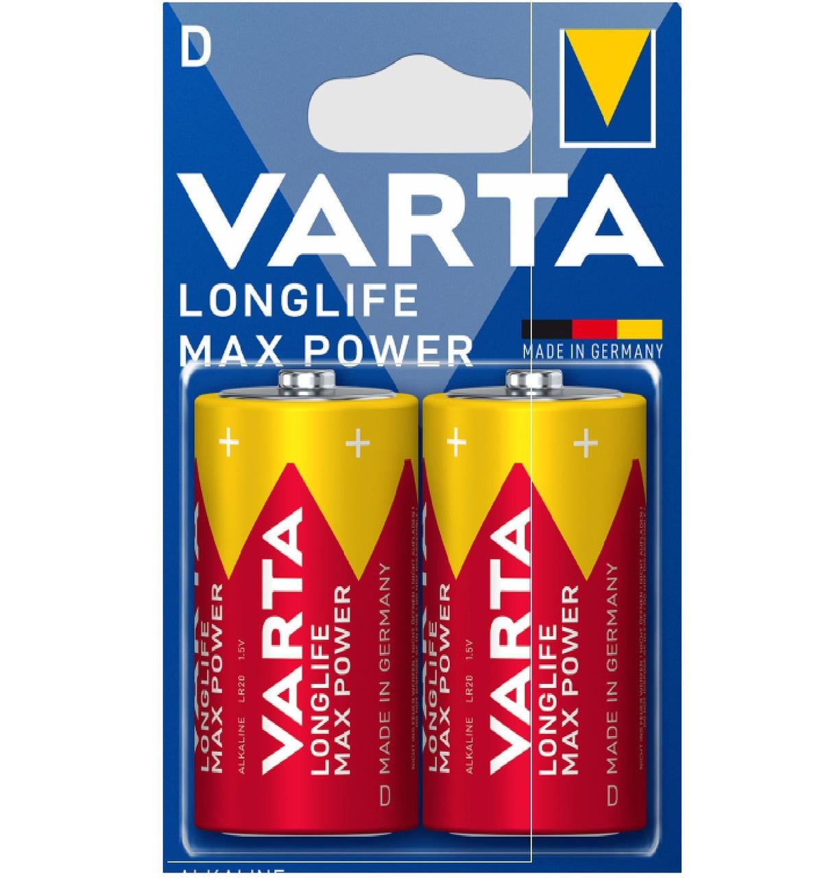 Батарейка алкалінова VARTA LONGLIFE MAX POWER LR20/D на блістері 2 шт. Червоний (3110475685)