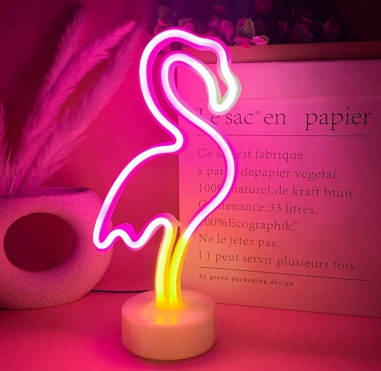 Нічник неоновий Decoration Lamp Фламінго USB 3хАА 5 В лампа 3 кольори 33x16x10 см Рожевий (13550762) - фото 2