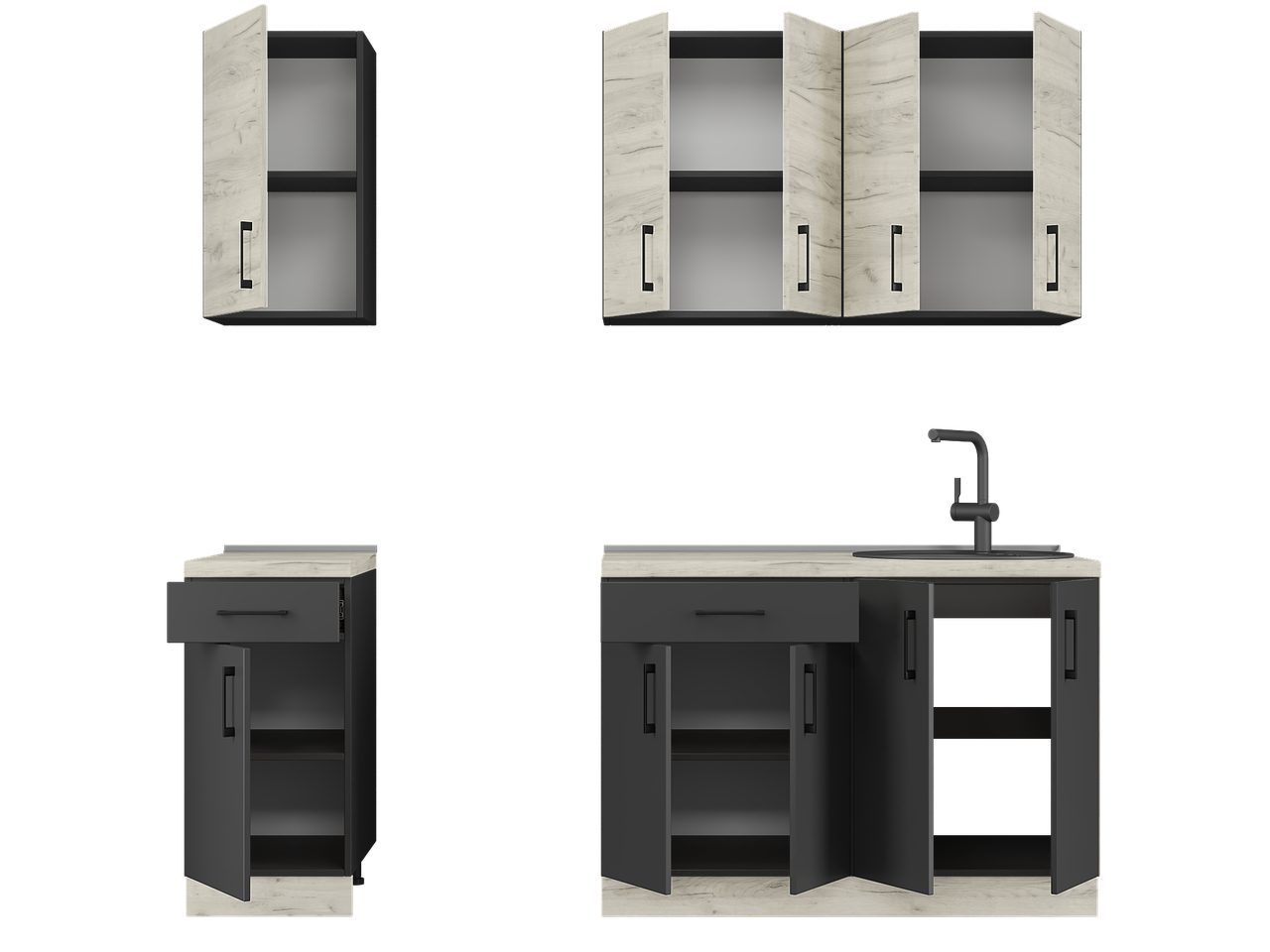 Мебель для кухни со столешницей Эверест К-4 Оптима 2,1 м Крафт Белый/Антрацитовый (25019)