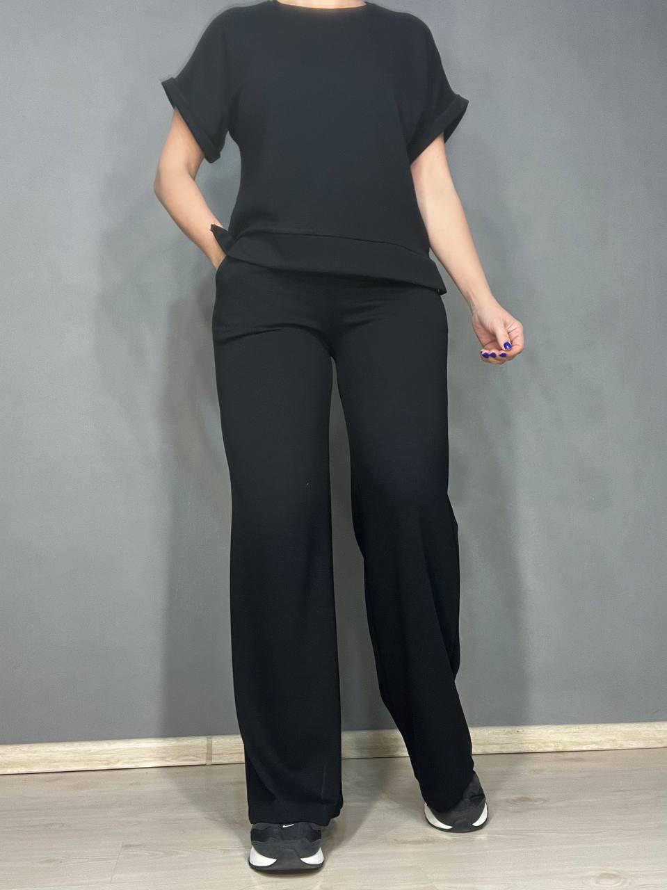 Костюм женский Prenses 3659 трикотажный футболка с брюками палаццо M Черный (4100)