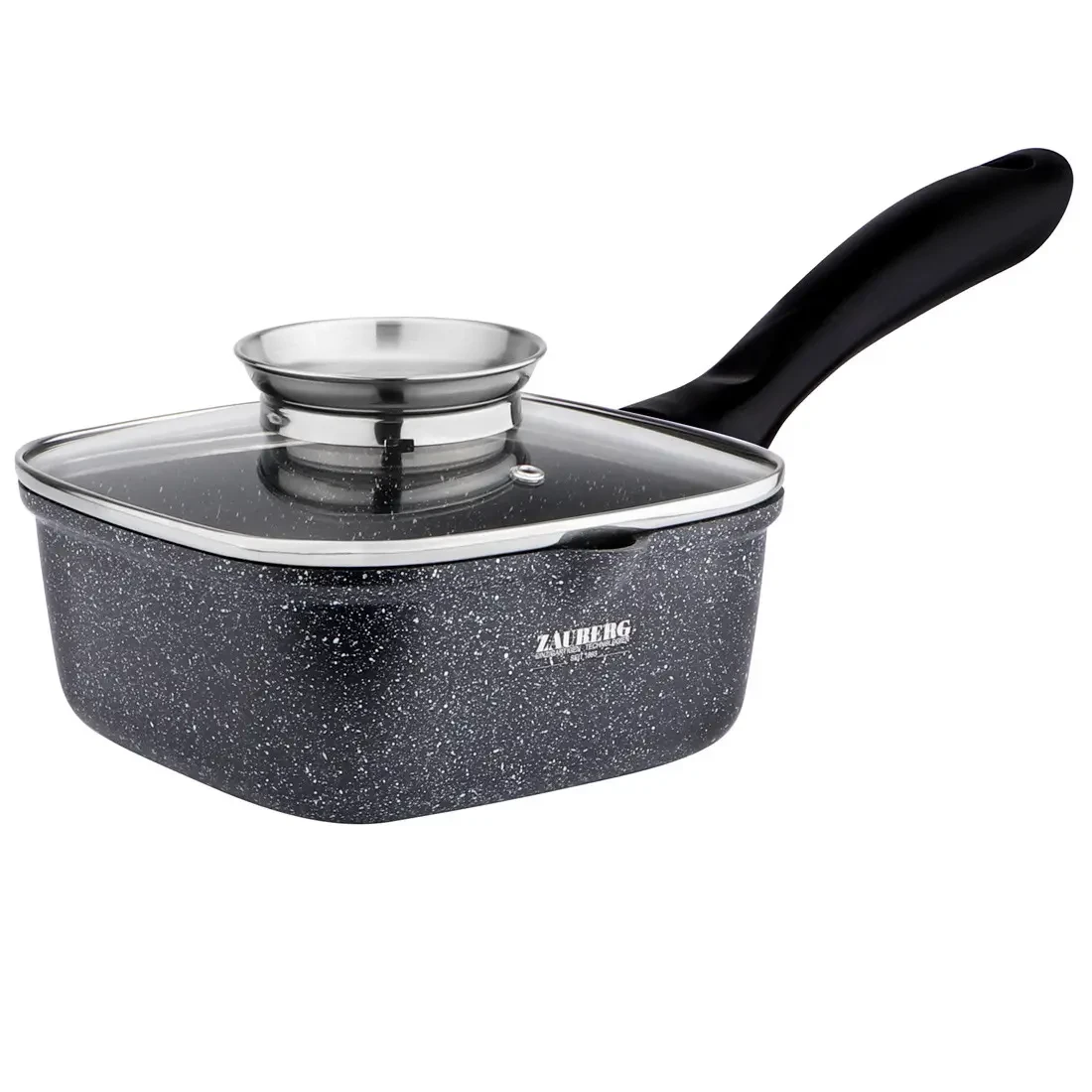 Ковш квадратный ZAUBERG алюминий мраморное покрытие индукционный 2,0 л Черный (SN 0718F)