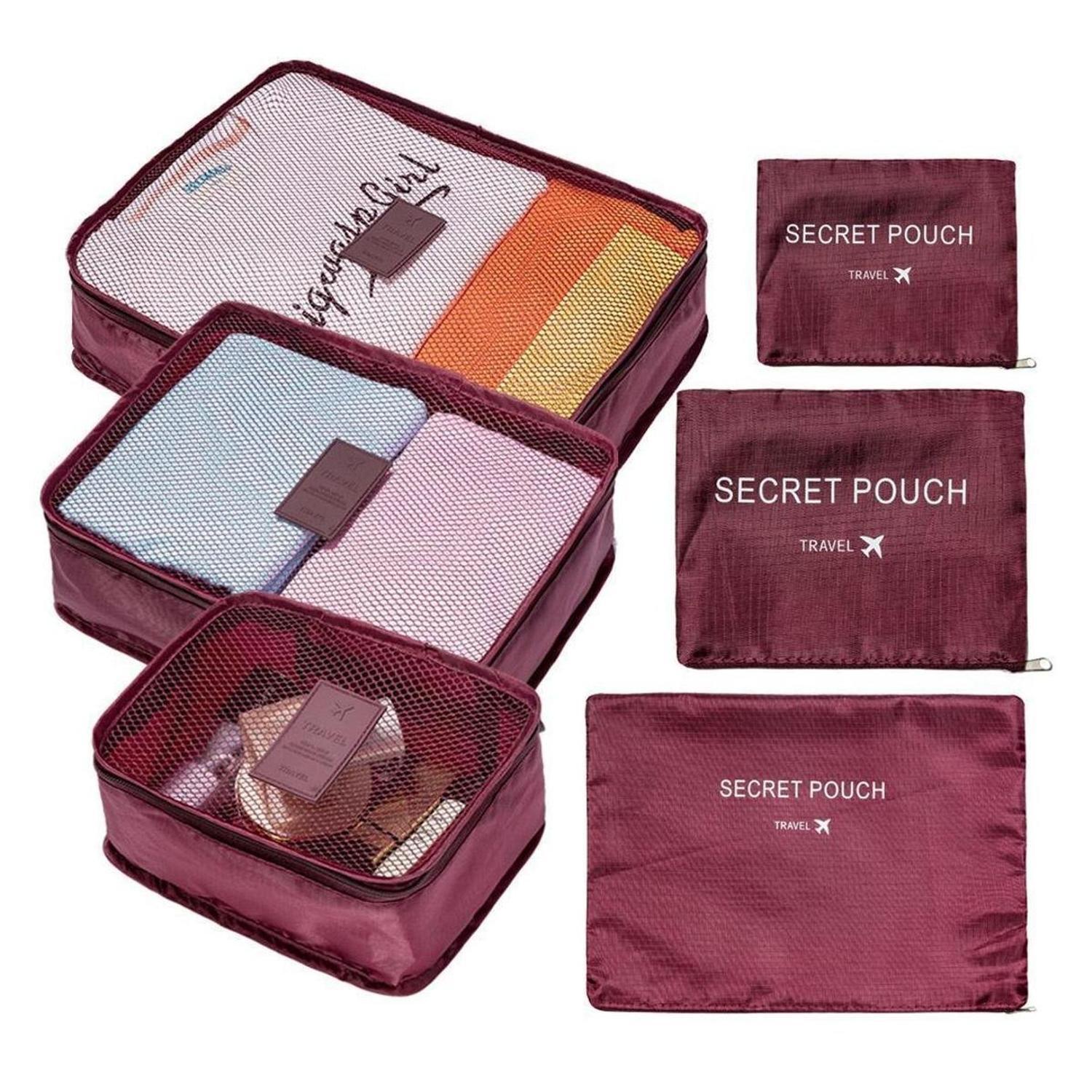 Органайзери дорожні для мандрівок Secret Pouch Travel 6 шт. Бордовий (1009747-Burgundy)