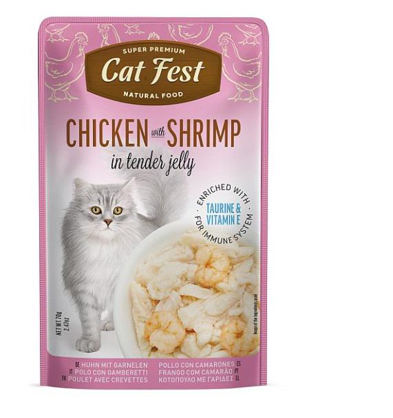 Корм вологий в желе для котів Cat Fest куряче філе з креветкою 70 г (9533)