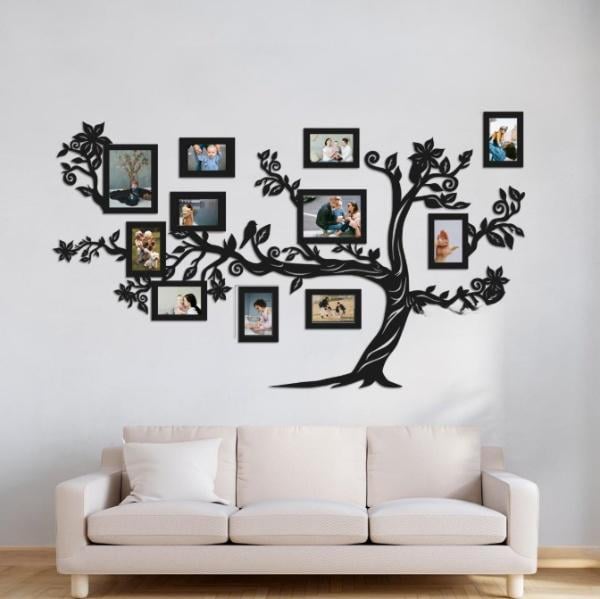 Панно деревянное Decart Семейное дерево декор для гостиной комнаты С цветами 155х87 см рамки 10х15 9 шт. 15x20 2 шт.