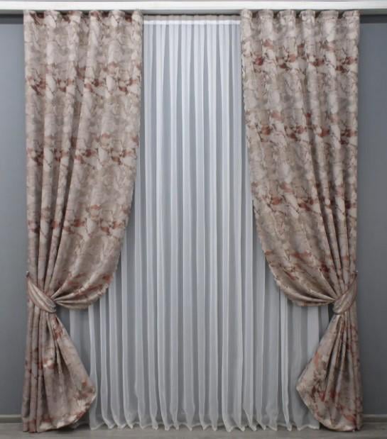 Комплект штор жакард Мармур Al3 1,45х2,7 м 2 шт. Бежевий/Теракотовий (1600ш)