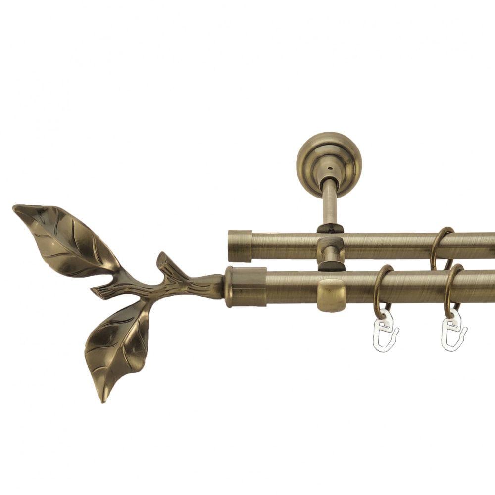 Карниз Orvit Листок Троянди металевий дворядний відкритий гладка труба кільце металеве 19/16 мм 200 см Антик (4003830)