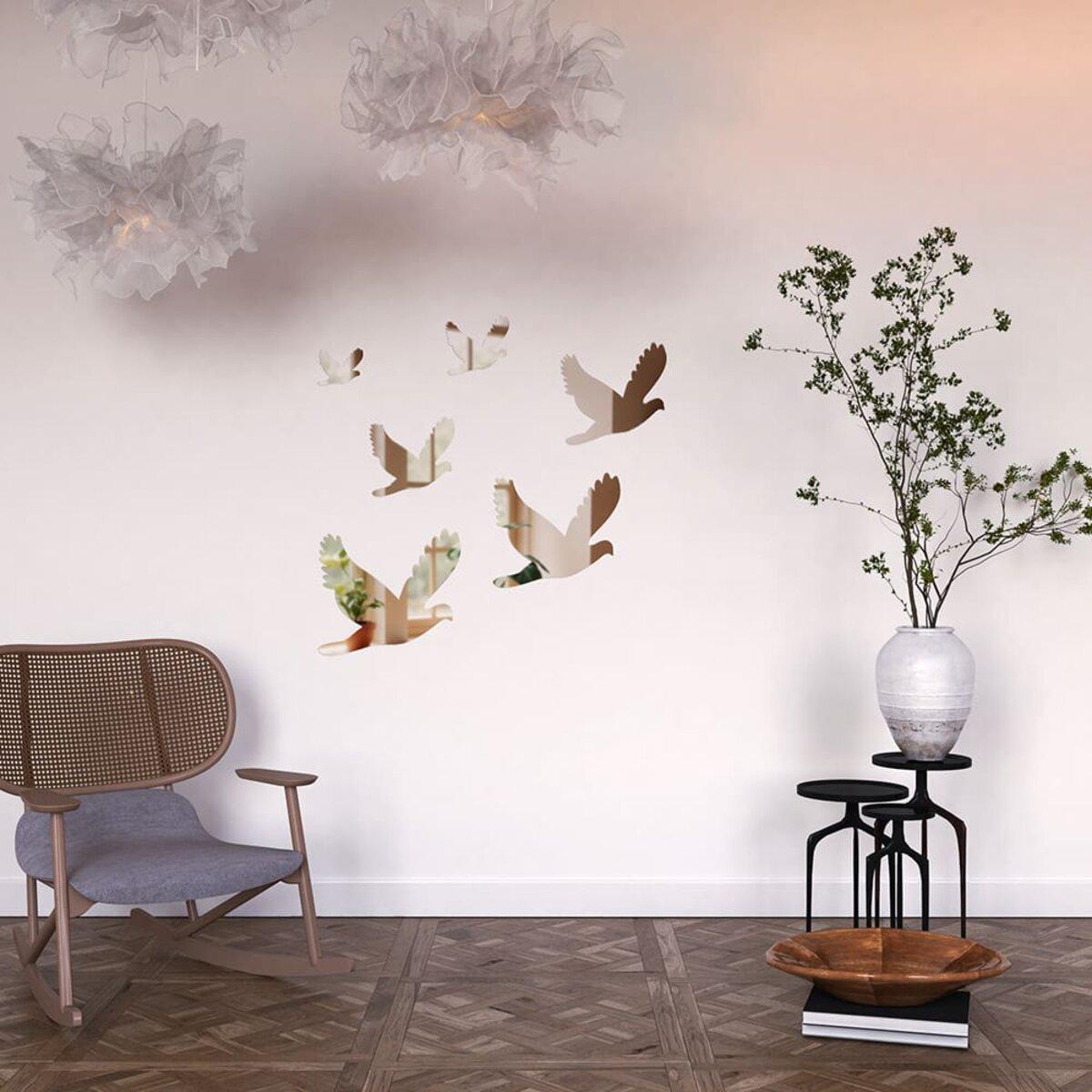 Декор дзеркальний акриловий самоклеючий Птахи 6 шт. Сріблястий (SW-00002520) - фото 5 Декор дзеркальний акриловий самоклеючий Птахи 6 шт. Сріблястий (SW-00002520) - фото 5