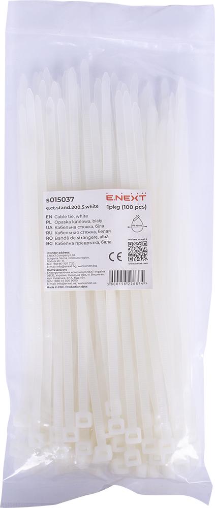 Стяжка-хомут кабельная E.NEXT e.ct.stand.200.5.white нейлон 200х5 мм 100 шт. Белый (s015037)