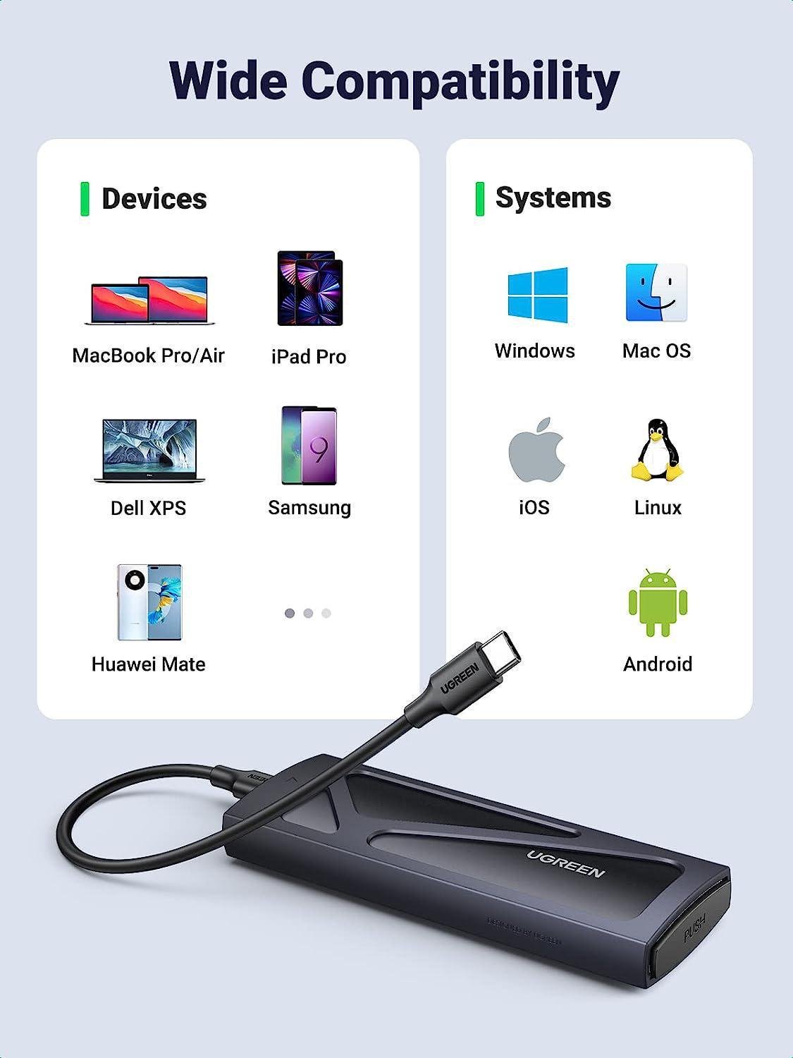 Корпус UGREEN для M.2 NVME SSD PCI-e дисків 10 Гбіт/с з кабелями M та B&M 2230/2242/2260/2280 Чорний (15512) - фото 3 Корпус UGREEN для M.2 NVME SSD PCI-e дисків 10 Гбіт/с з кабелями M та B&M 2230/2242/2260/2280 Чорний (15512) - фото 3