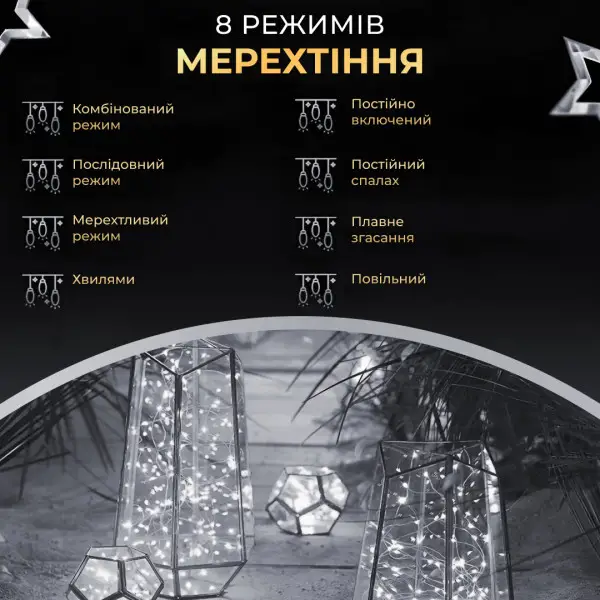 Гірлянда нитка для декору GarlandoPro Роса з пультом від мережі 500 LED 50 м Білий (147-107-500L50MGW) - фото 4 Гірлянда нитка для декору GarlandoPro Роса з пультом від мережі 500 LED 50 м Білий (147-107-500L50MGW) - фото 4