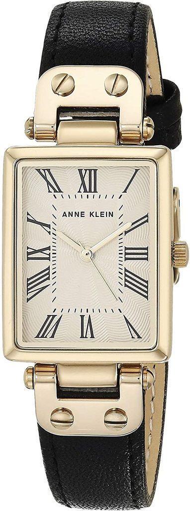 Наручные часы женские Anne Klein AK/3752CRBK с золотистым циферблатом и черным кожаным ремешком
