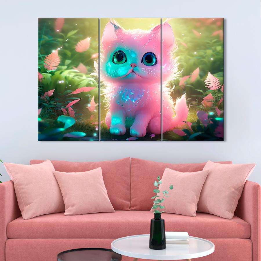 Картина в детскую комнату Розовый котенок 128x81 см (A1425-3)