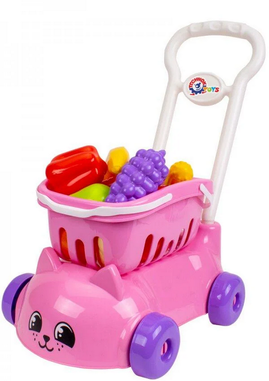 Детский игровой набор тележка для супермаркета с продуктами Розовый (102207)