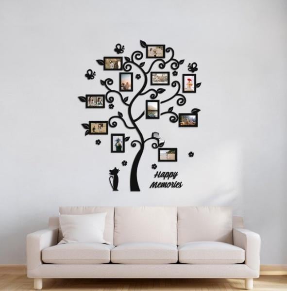 Панно деревянное Decart Happy memories Семейное дерево декор для комнаты гостиной 120х96 см рамки 9x13 см